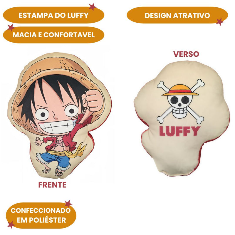 Almofada Formato Monkey 3D Luffy One Piece Textura Aveludada Anime Presente Mangá Decoração Megalomania