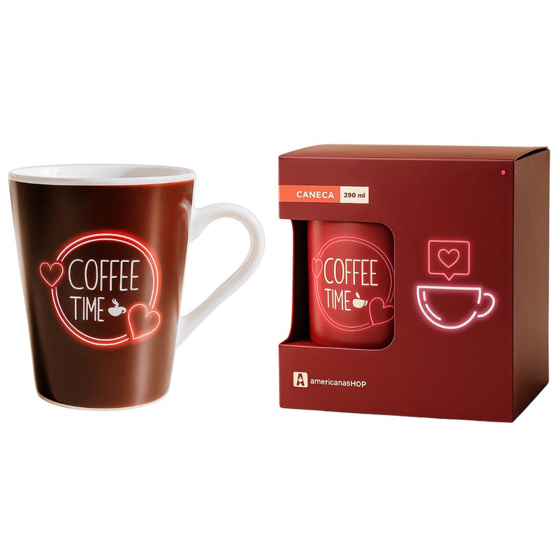Caneca Coffee Time Hora Do Café Love 290ml Motivacional Expresso Leite Chá Presente Megalomania