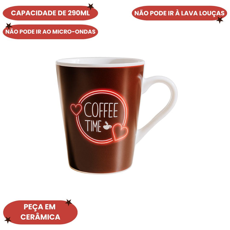 Caneca Coffee Time Hora Do Café Love 290ml Motivacional Expresso Leite Chá Presente Megalomania