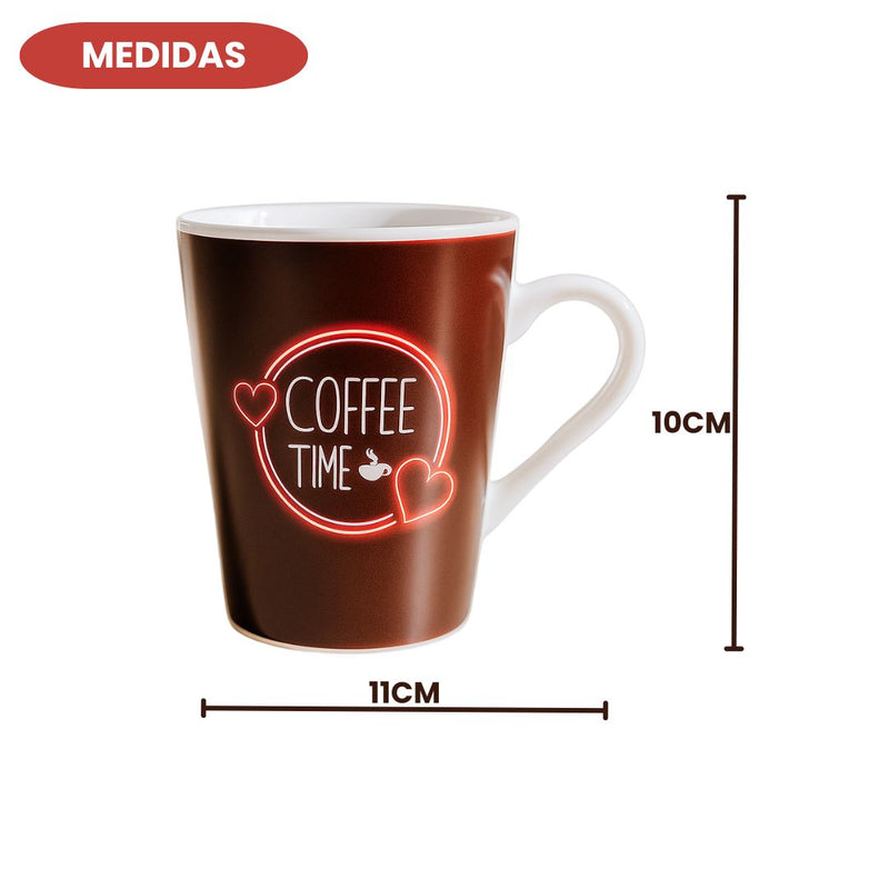 Caneca Coffee Time Hora Do Café Love 290ml Motivacional Expresso Leite Chá Presente Megalomania