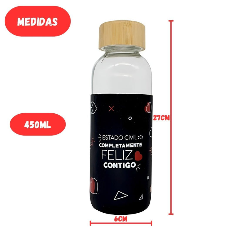 Garrafa dia dos Namorados Vidro Rosca Bambu Amor Paixão Megalomania