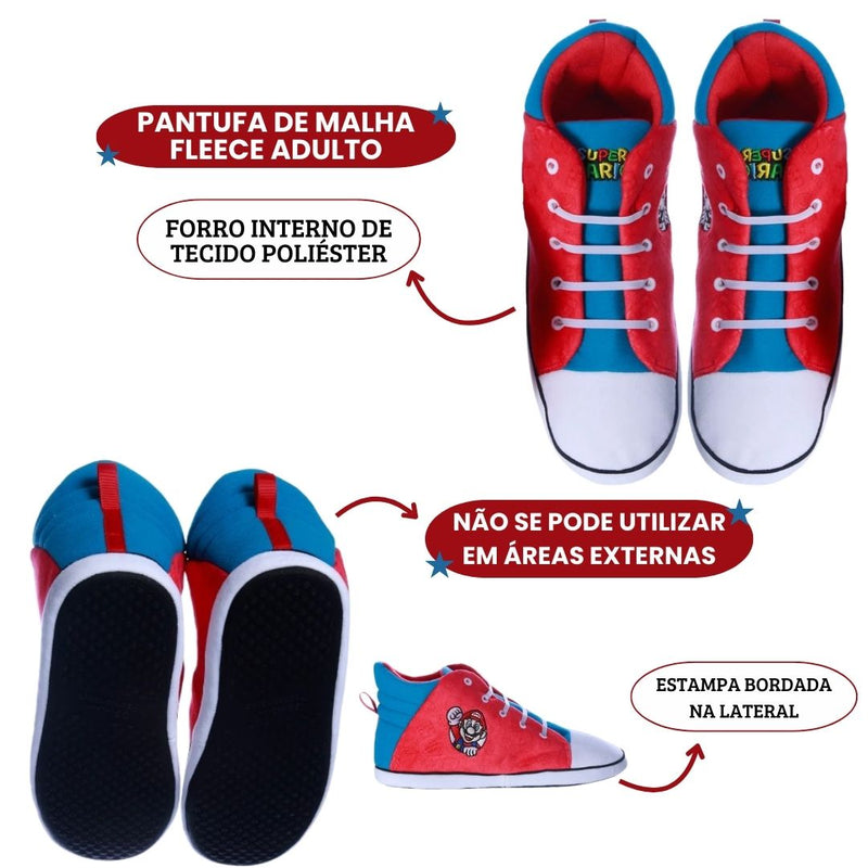 Pantufa Chinelo Tênis Super Mario Game Nintendo Quarto Frio Inverno Quente Presente Megalomania