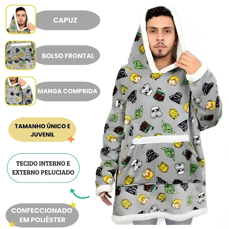 Cobertor Com Mangas Hoodie Juvenil Star Wars Frio Peluciado Inverno Quente Presente Megalomania