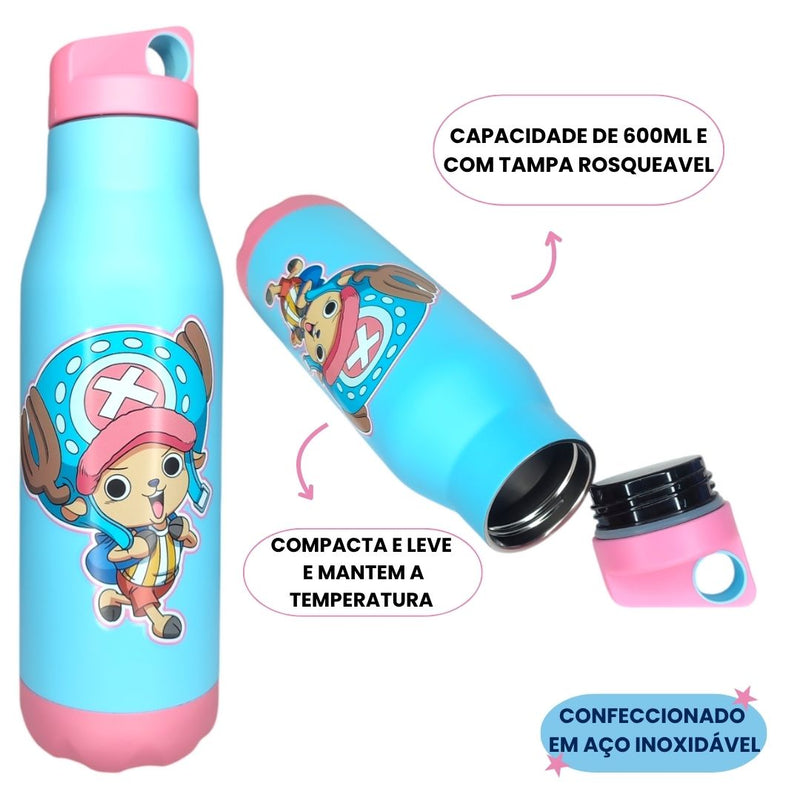 Garrafa Térmica Squeeze Space Chopper One Piece 600ML Escolar Menina Menino Volta as Aulas Inox Megalomania