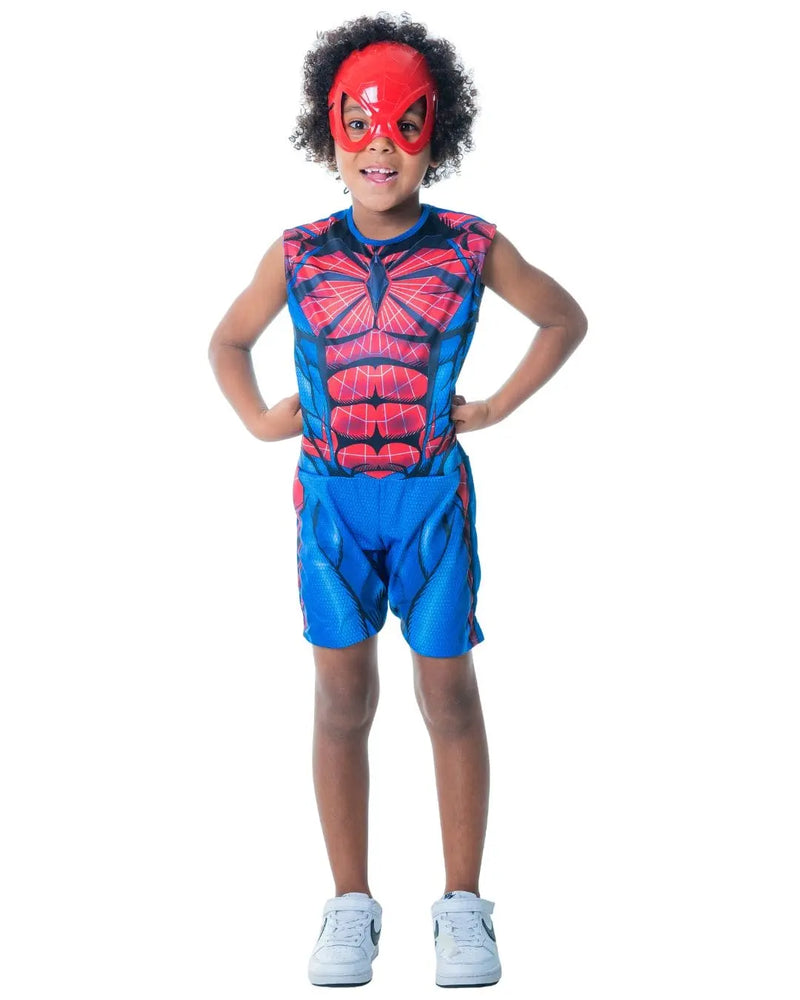 Fantasia Curta Menino Masculina Aranha Homem Herói Criança Verão Carnaval Dia Das Crianças Megalomania