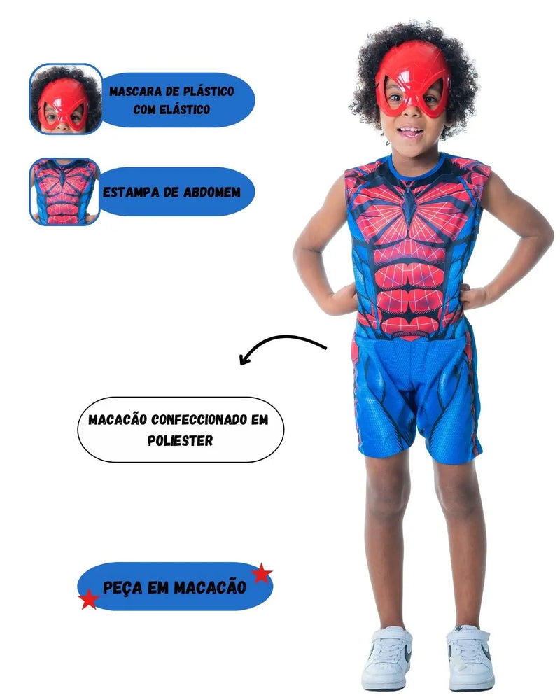 Fantasia Curta Menino Masculina Aranha Homem Herói Criança Verão Carnaval Dia Das Crianças Megalomania