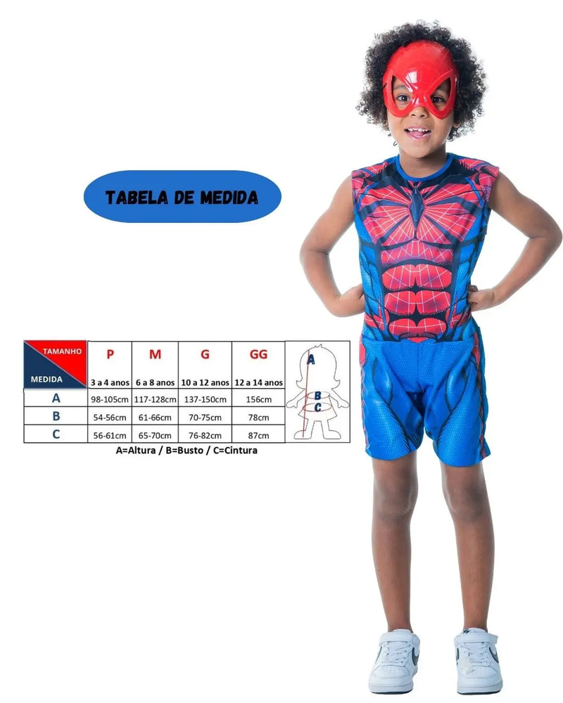 Fantasia Curta Menino Masculina Aranha Homem Herói Criança Verão Carnaval Dia Das Crianças Megalomania