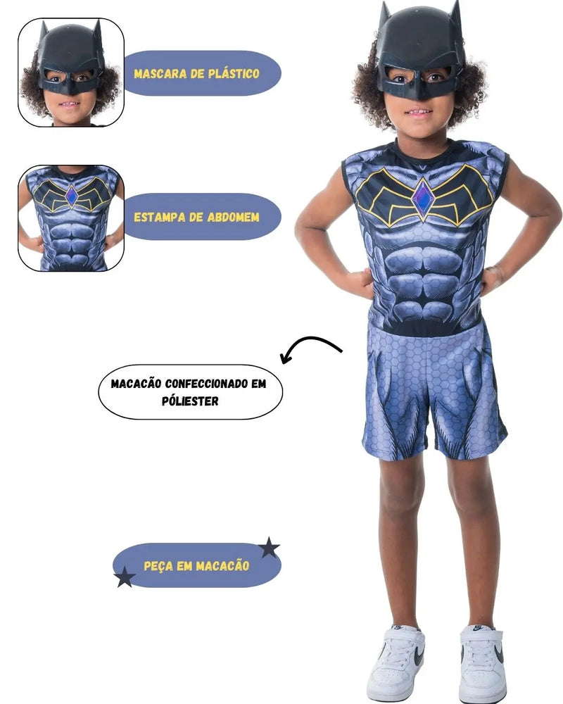Fantasia Menino Masculina Herói Batman Curta Calor Carnaval Dia das Crianças Megalomania