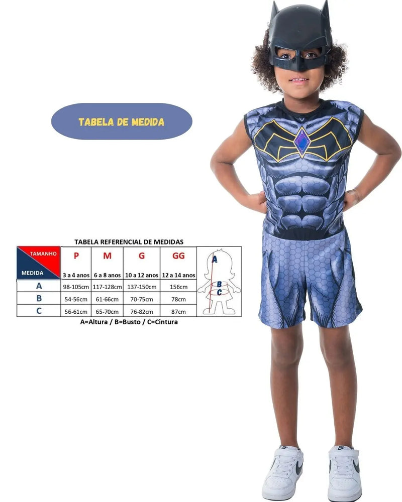 Fantasia Menino Masculina Herói Batman Curta Calor Carnaval Dia das Crianças Megalomania