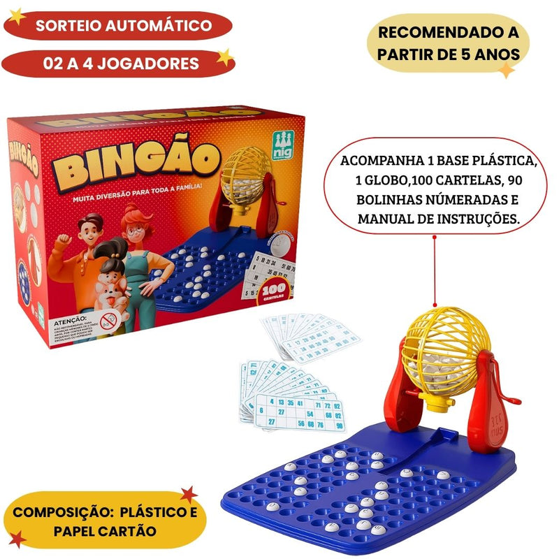 Jogo Bingo Bingão 100 Cartelas Globo Giratório Nig Brinquedo