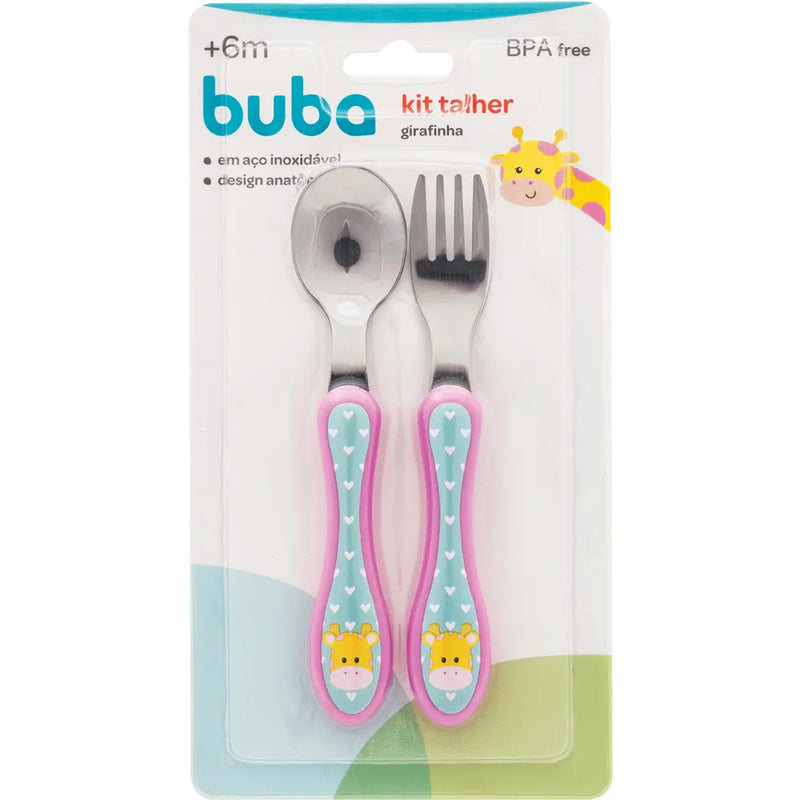 Kit Talher Bebê Introdução Alimentar Infantil Garfo + Colher Girafinha Buba Megalomania
