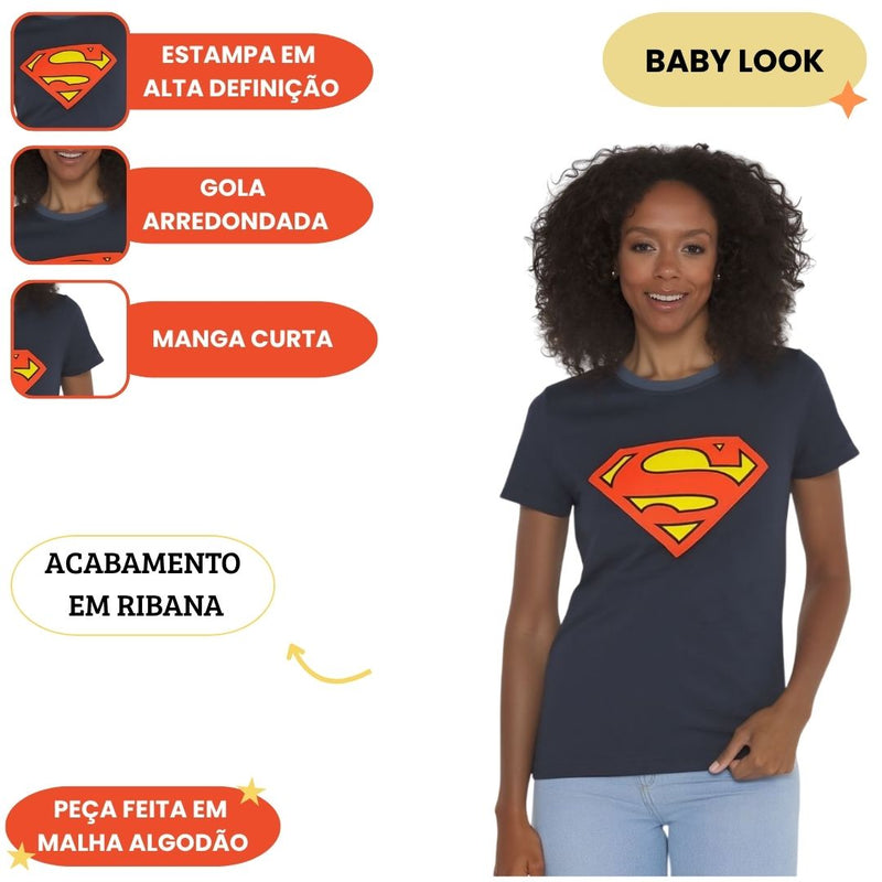 Camiseta Baby Look Super Man Logo Filme Herói Liga da Justiça Dc Comics Megalomania