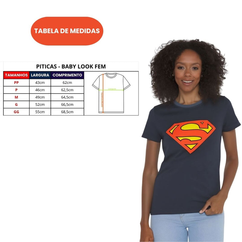 Camiseta Baby Look Super Man Logo Filme Herói Liga da Justiça Dc Comics Megalomania