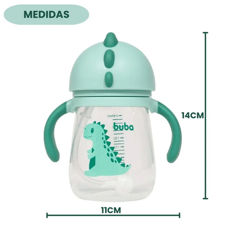 Copo Bebê Infantil Dino Alça Removível Canudo Silicone Buba Megalomania