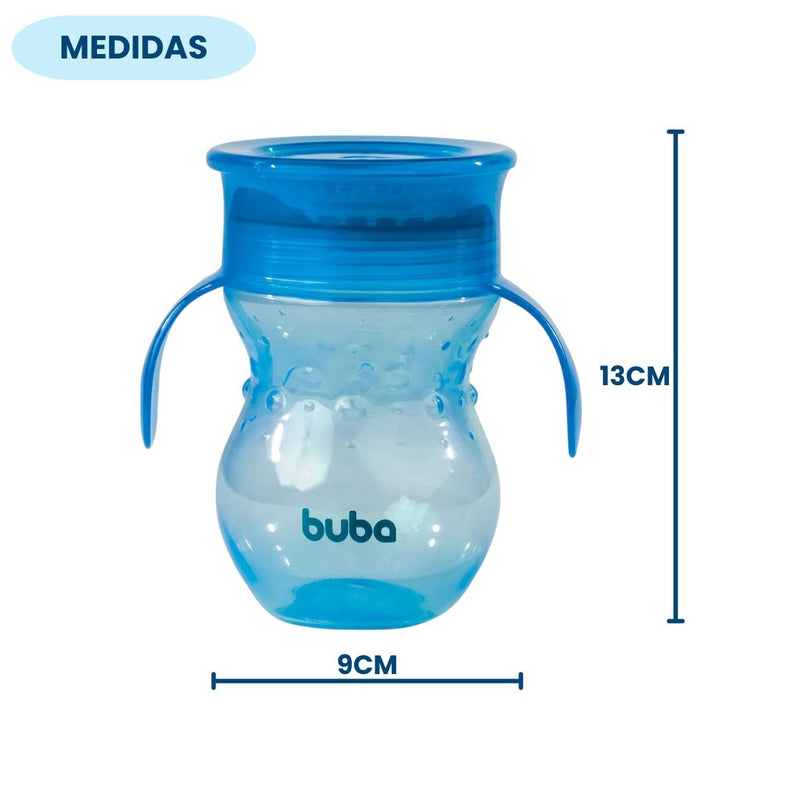 Copo de Treinamento 360° com Alça Azul Bebê Antivazamento Infantil Criança Maternidade Buba