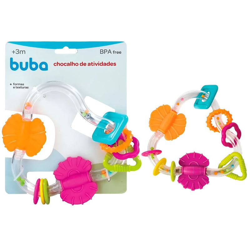 Chocalho de Atividades Bebê Brinquedo Infantil Sensorial Mordedor Textura Formas Buba Megalomania