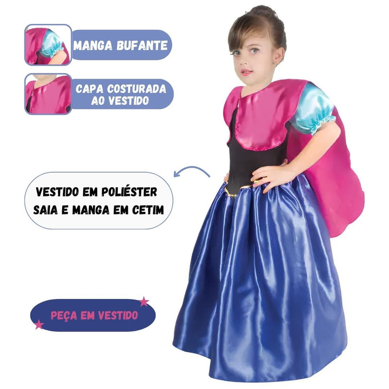 Fantasia Infantil Princesa Anna Frozen Gelo Inverno Disney Luxo Neve Festa