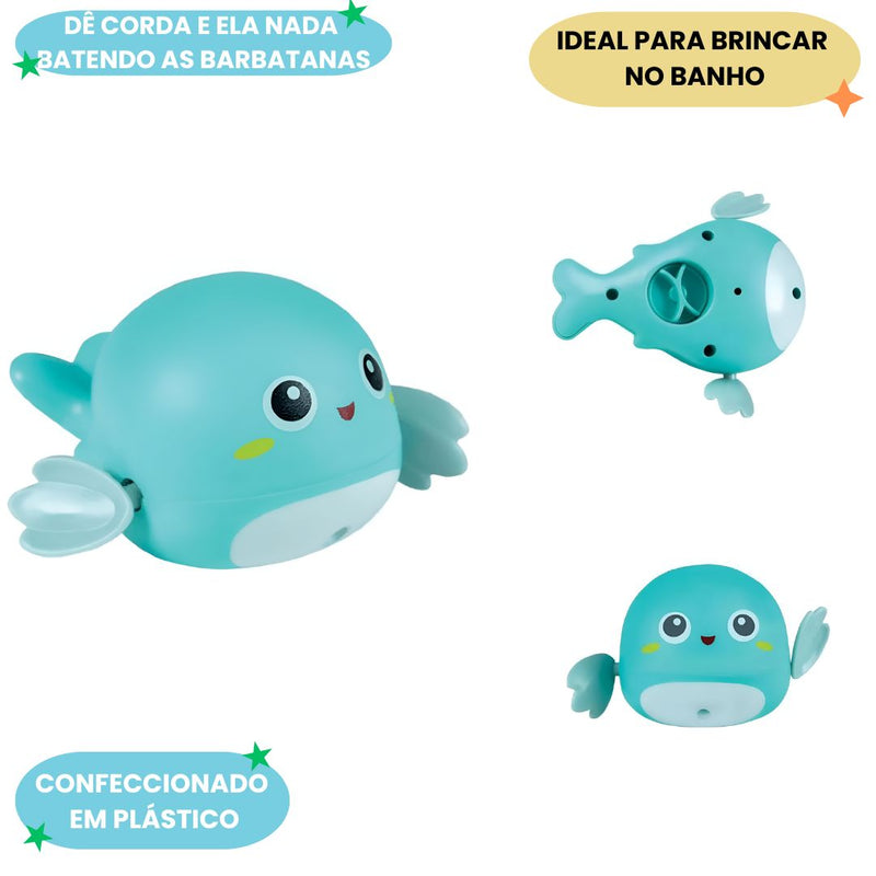 Brinquedo de Banho Baleia Nada Bebê Diversão Criança Banheira Rosa Azul Infantil Piscina Chuveiro Buba Megalomania