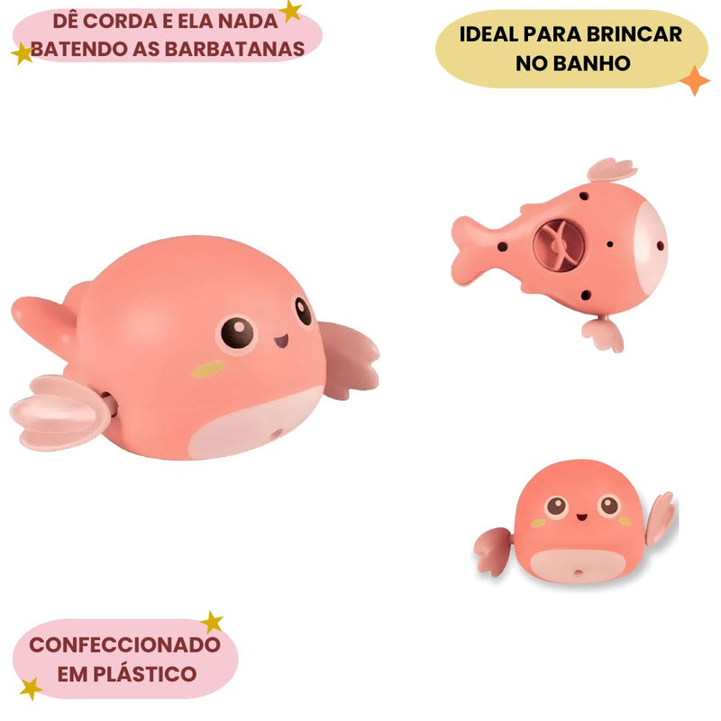 Brinquedo de Banho Baleia Nada Bebê Diversão Criança Banheira Rosa Azul Infantil Piscina Chuveiro Buba Megalomania