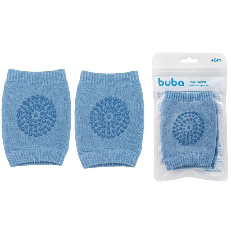 Joelheira Antiderrapante Azul Bebê Engatinhar Segurança Conforto Proteção Joelho Buba