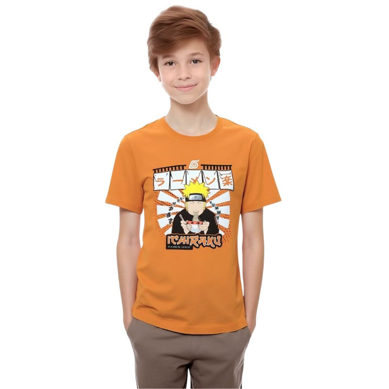 Camiseta Infantil Masculina Naruto Ichiraku Laranja Piticas Anime Mangá Menino