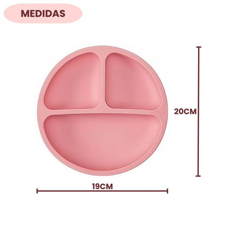 Pratinho em Silicone Com Ventosas Infantil Rosa Divisórias Introdução Alimentar Bebê Criança Buba