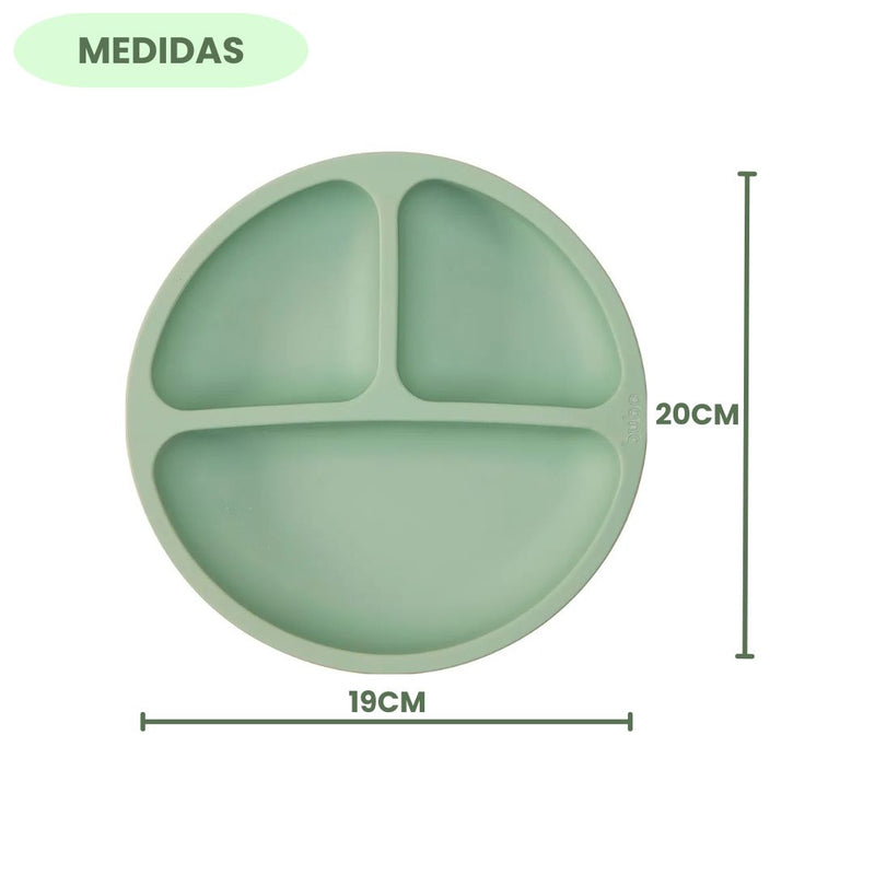 Pratinho em Silicone Com Ventosas Infantil Verde Divisórias Introdução Alimentar Bebê Criança Buba