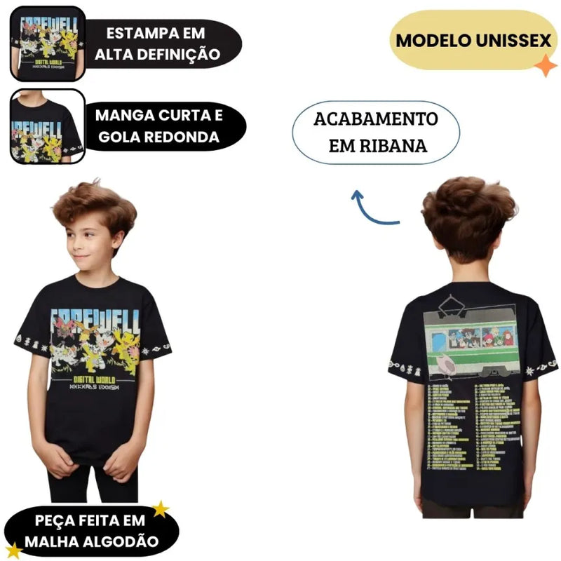 Camiseta Infantil Masculina Digi Farewell Digimon Adventure Anime Desenho Animado Digievoluções