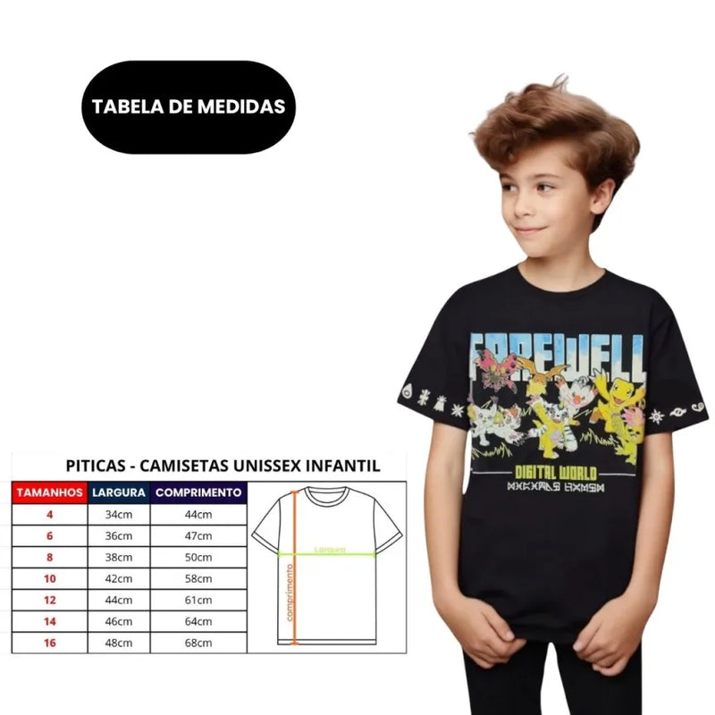 Camiseta Infantil Masculina Digi Farewell Digimon Adventure Anime Desenho Animado Digievoluções