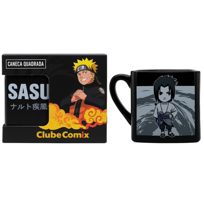 Caneca Quadrada Chibi Sasuke Club Naruto Anime 220ML Café Presente Colecionável Geek