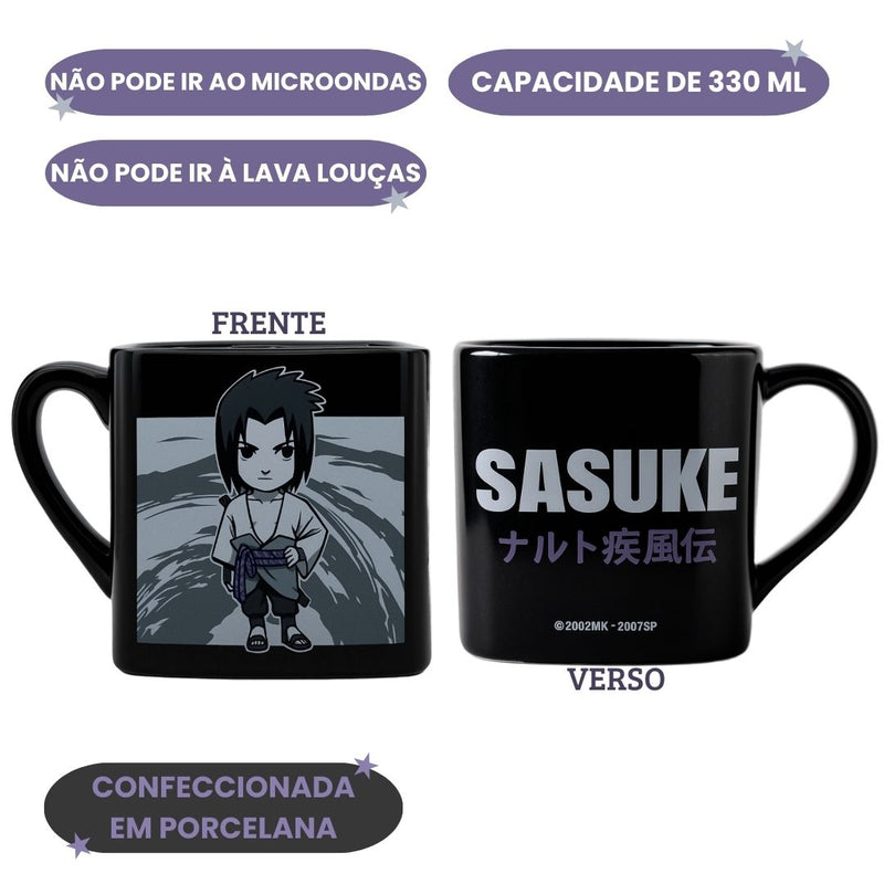 Caneca Quadrada Chibi Sasuke Club Naruto Anime 220ML Café Presente Colecionável Geek