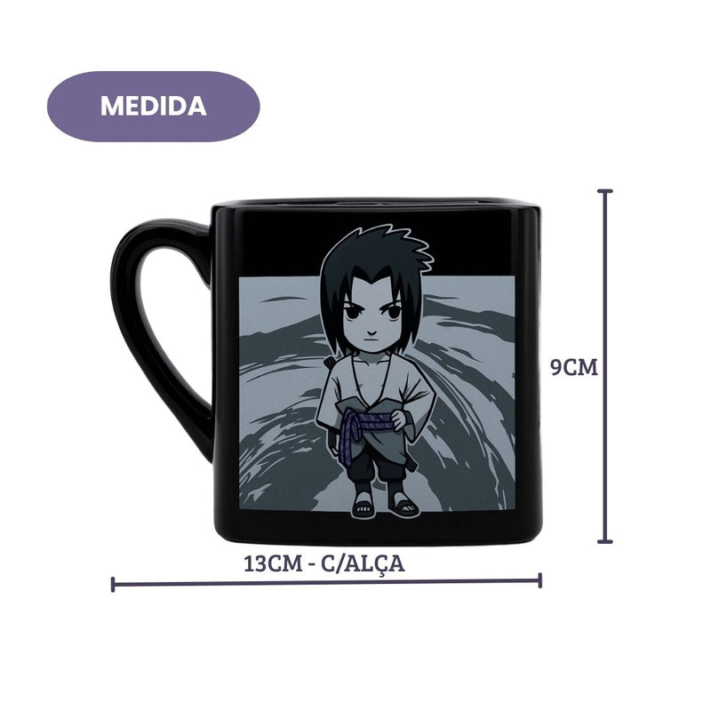 Caneca Quadrada Chibi Sasuke Club Naruto Anime 220ML Café Presente Colecionável Geek