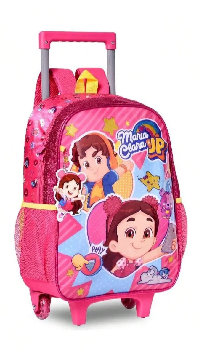 Mochila com Rodinhas Maria Clara e JP Infantil Carrinho Youtubers Menina Escolar Rosa Oficial - Clio Megalomania