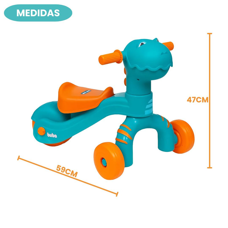 Triciclo Infantil Baby Dino Andador Som Led Equilíbrio Som Brincadeira Primeiros Passos Criança Megalomania