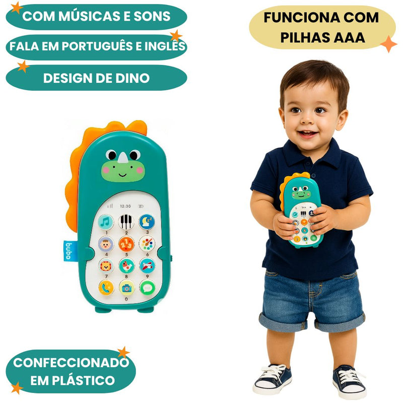 Brinquedo Infantil Phone Bilíngue Dino Zoo Aprender Som Educativo Musical Inglês Português Criança Megalomania
