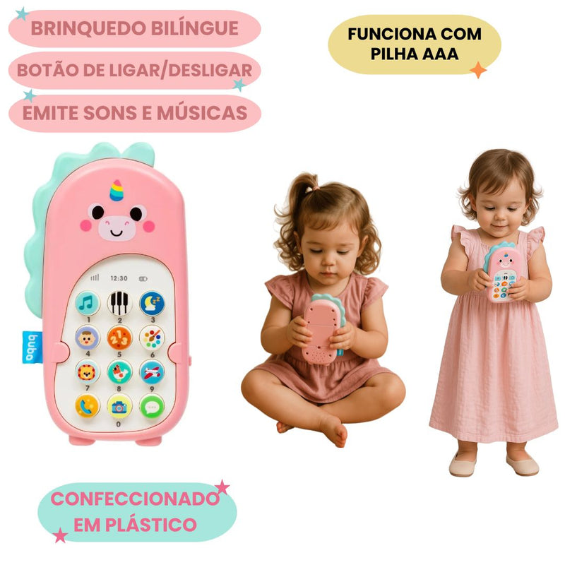 Brinquedo Infantil Phone Bilíngue Unicórnio Aprender Som Educativo Musical Inglês Português Criança Megalomania