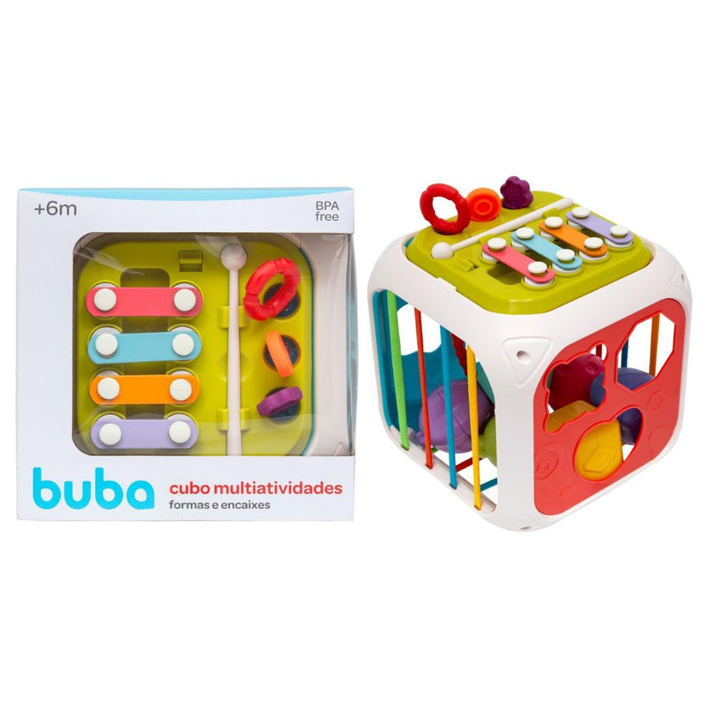 Brinquedo Interativo Cubo Multiatividades Didático Infantil Educativo Encaixe Diversão Bebê Xilofone Buba Megalomania
