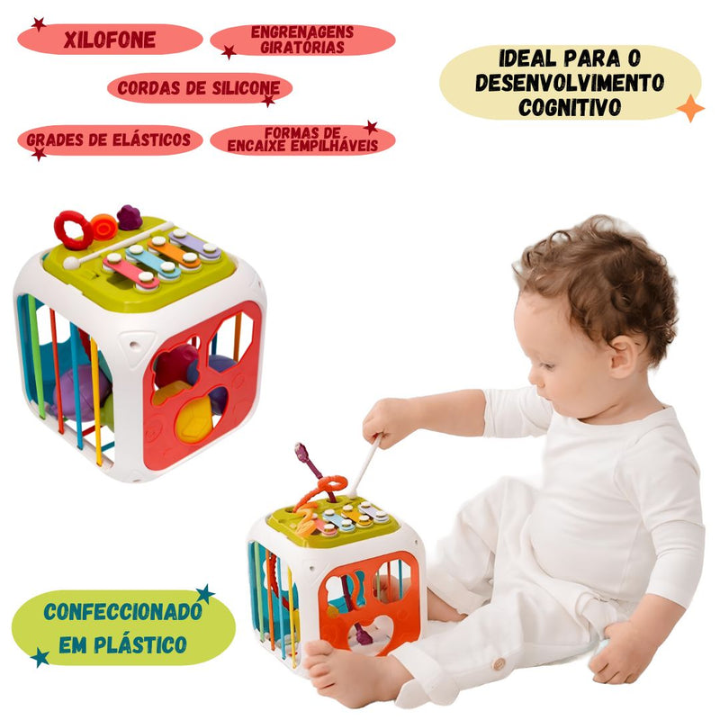 Brinquedo Interativo Cubo Multiatividades Didático Infantil Educativo Encaixe Diversão Bebê Xilofone Buba Megalomania