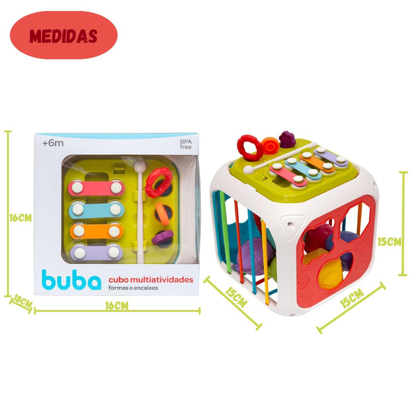 Brinquedo Interativo Cubo Multiatividades Didático Infantil Educativo Encaixe Diversão Bebê Xilofone Buba Megalomania