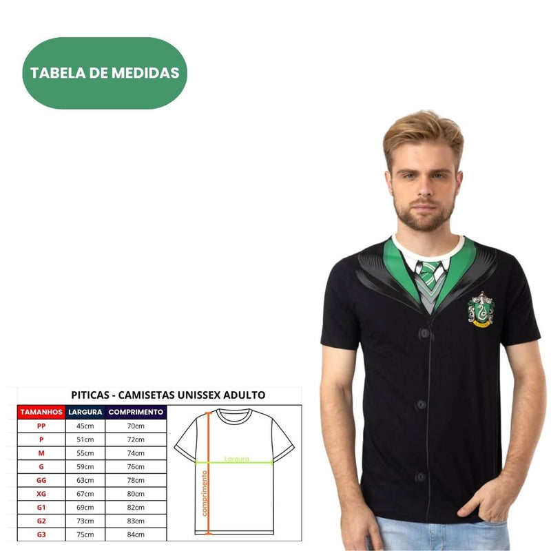 Camiseta Unissex Harry Potter Capa Sonserina Adulto Verde Magia Bruxo Nerd Geek Saga