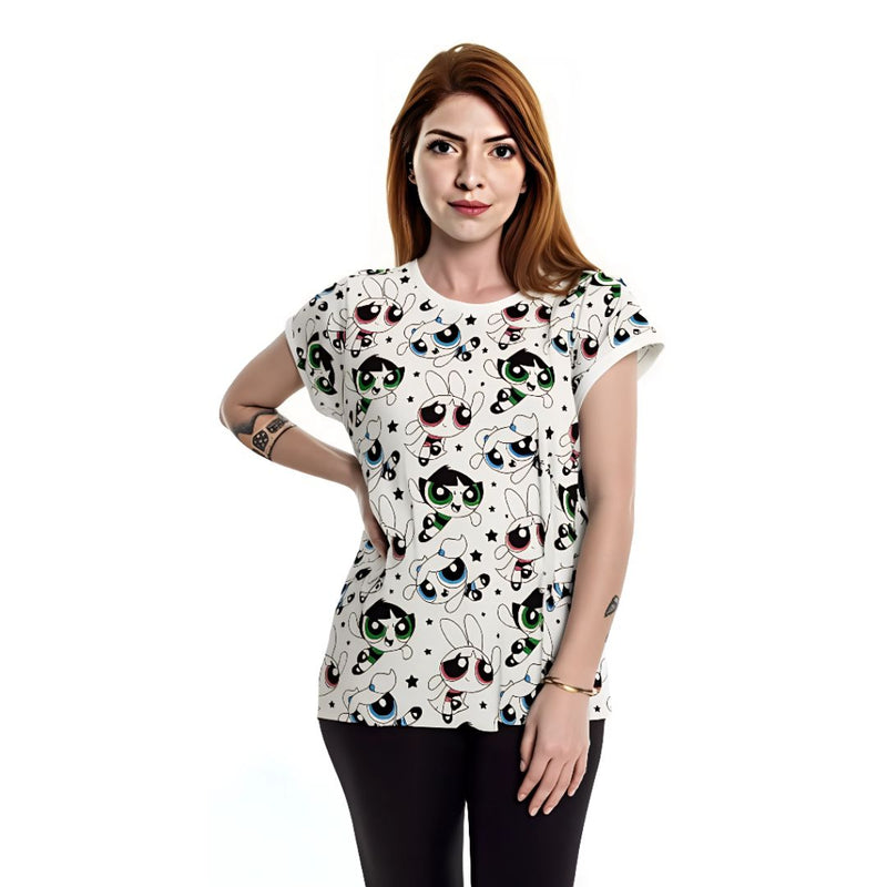 Camiseta Baby Look Meninas Super Poderosas Pattern Adulto Presente Passeio Cartoon Feminina