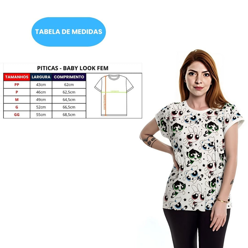 Camiseta Baby Look Meninas Super Poderosas Pattern Adulto Presente Passeio Cartoon Feminina