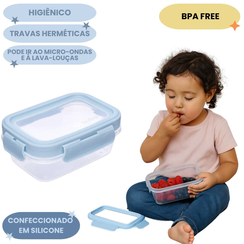 Kit 3 Potinhos Hermético Azul Bebê Papinha Alimentos Buba Organização Maternidade Frutas