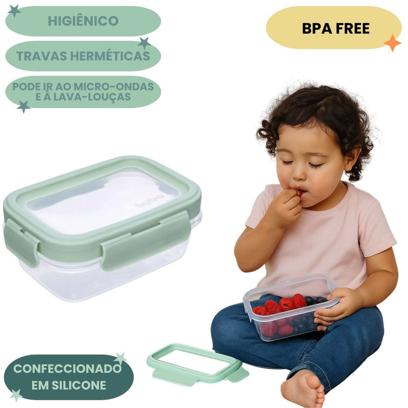 Kit 3 Potinhos Hermético Verde Bebê Papinha Alimentos Buba Organização Maternidade Frutas
