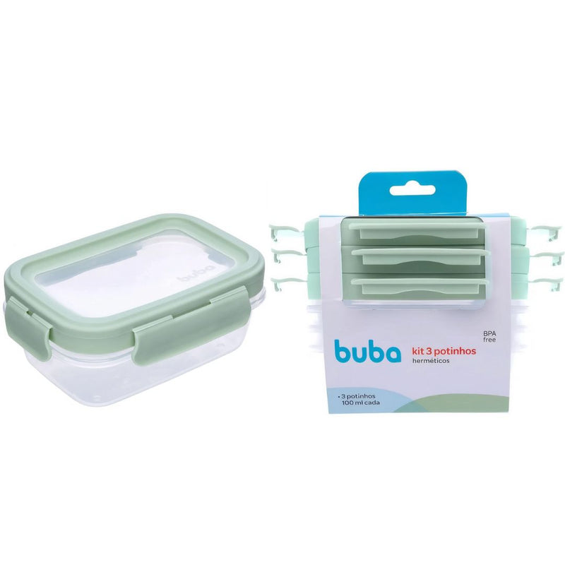 Kit 3 Potinhos Hermético Verde Bebê Papinha Alimentos Buba Organização Maternidade Frutas