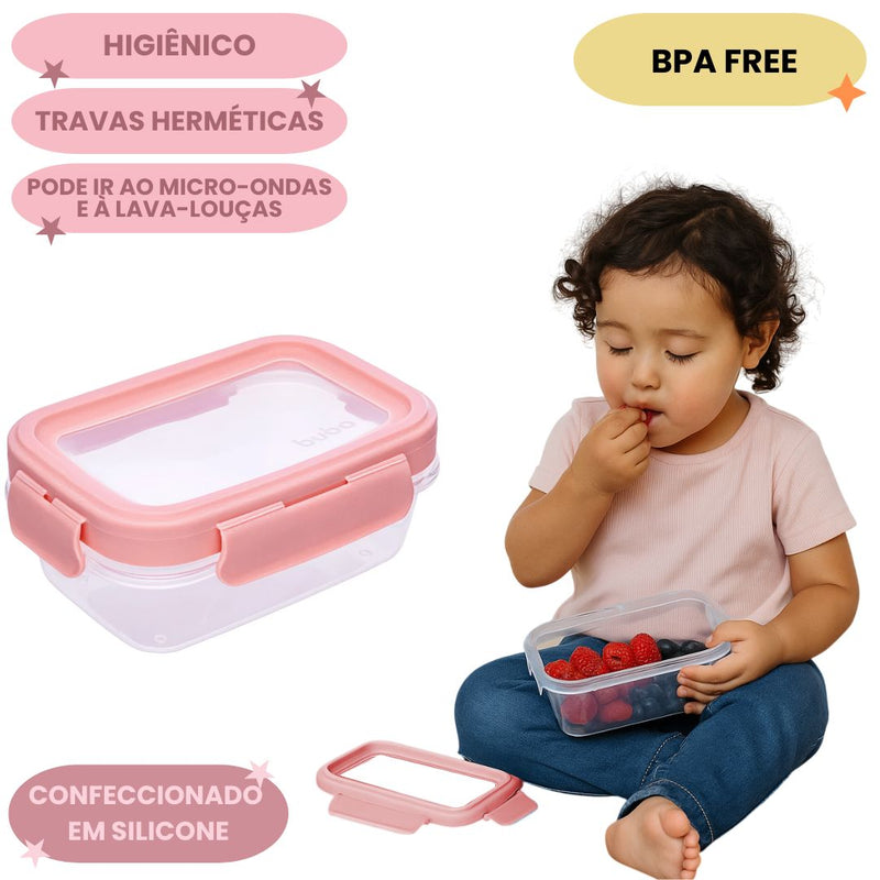 Kit 3 Potinhos Hermético Rosa Bebê Papinha Alimentos Buba Organização Maternidade Frutas