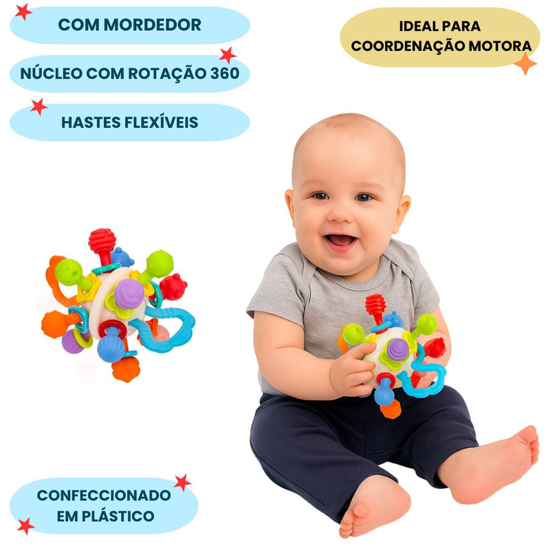 Bola Atomic Soft Ball De Atividades Com Mordedor Chocalho Bebê Buba Hastes Flexível Brincadeira Megalomania