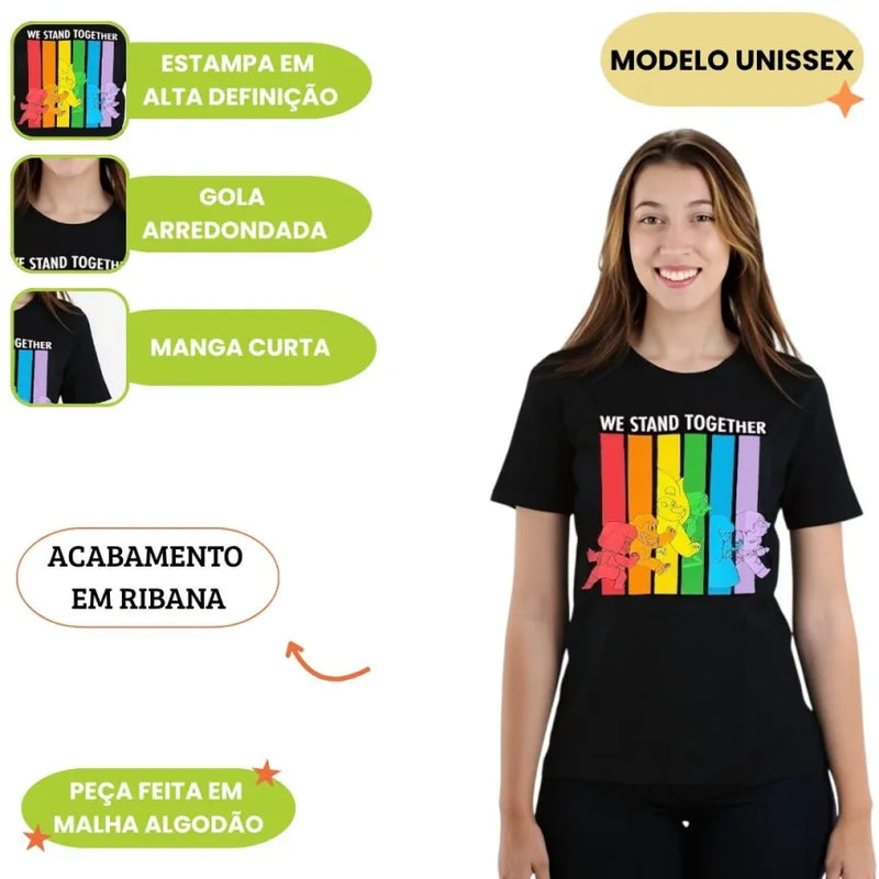 Camiseta Unissex Adulto Steven Universo Preta Amestista Perola Garnet Lapís Lazure Cartoon Desenho