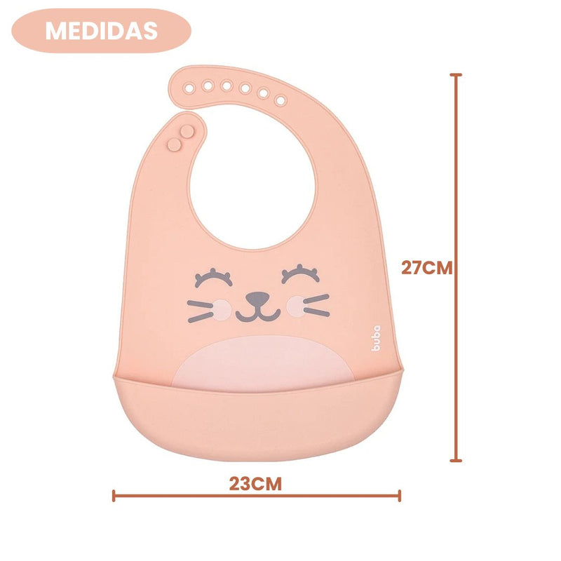 Babador em Silicone Gumy Com Pega Migalhas Cor Pêssego Lavável Bebê Alimentação Maternidade Buba Megalomania