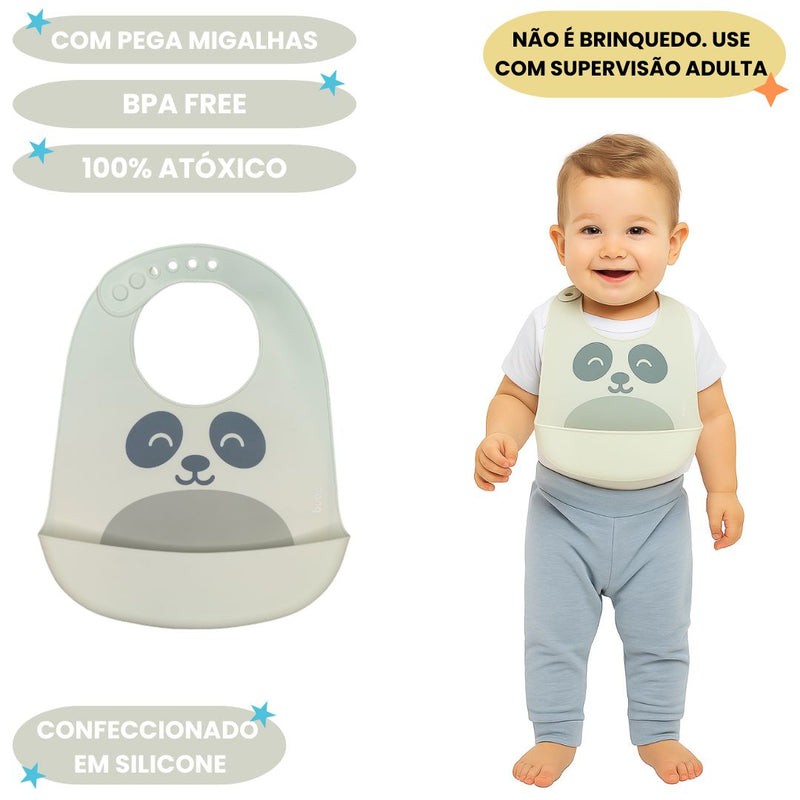 Babador em Silicone Gumy Com Pega Migalhas Off White Com Pega Migalhas Lavável Bebê Alimentação Buba Megalomania